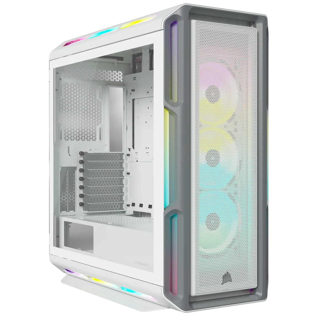 ภาพอ้างอิง CORSAIR iCUE 5000T RGB Tempered Glass Mid-Tower ATX (White) · อุปกรณ์ประกอบฉากอาจไม่รวม